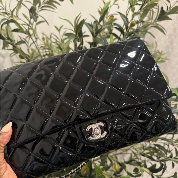 Chanel Patent Quilted Clutch with Chain in Black - Picture 3 of 15